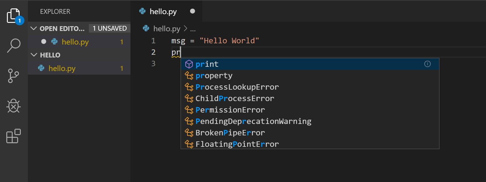 IntelliSense appearing for Python code