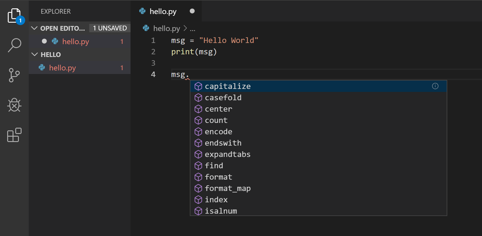 IntelliSense appearing for a variable whose type provides methods